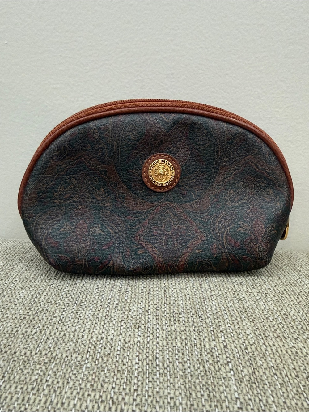 Vintage Pierre Balmain Dark Brown & Black Patterned Toiletry Pouch